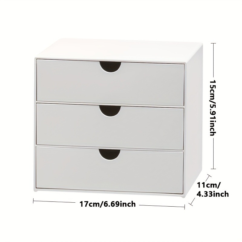 3-Tier Stackable Plastic Storage Box Drawer Rack White Office Home Organizer Multi-Purpose Shelf Desk Organization with Handles