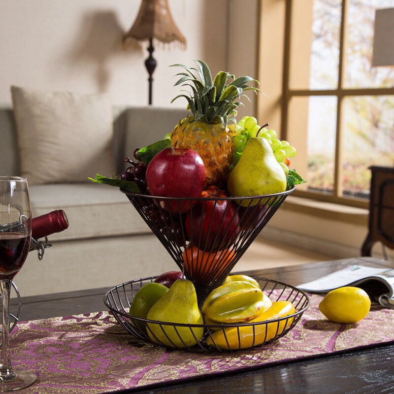 Cesta de frutas secas em decoração, cesta moderna de cozinha com dupla decoração para casa, sala de estar, frutas secas e vegetais: Bronze