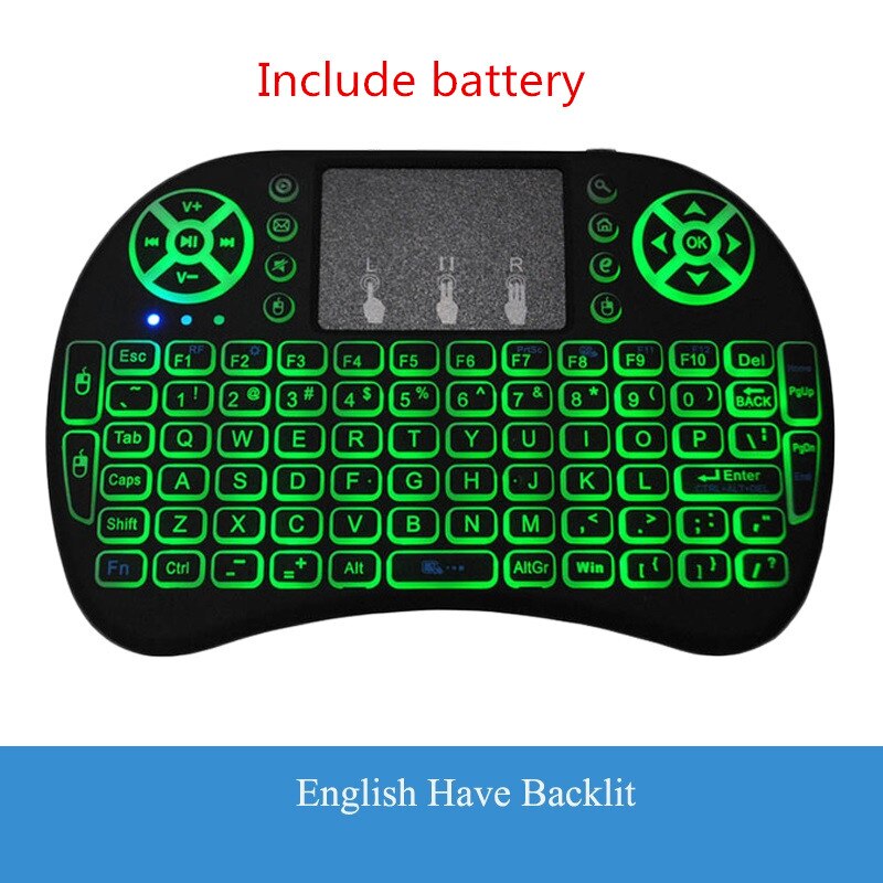 I8 2.4Ghz Wireless Keyboard Air Mouse Touchpad Handheld Voor Android Tv Box Mini Pc 7 Kleuren Backlit I8 Russische engels Kyeboard: Backlit English