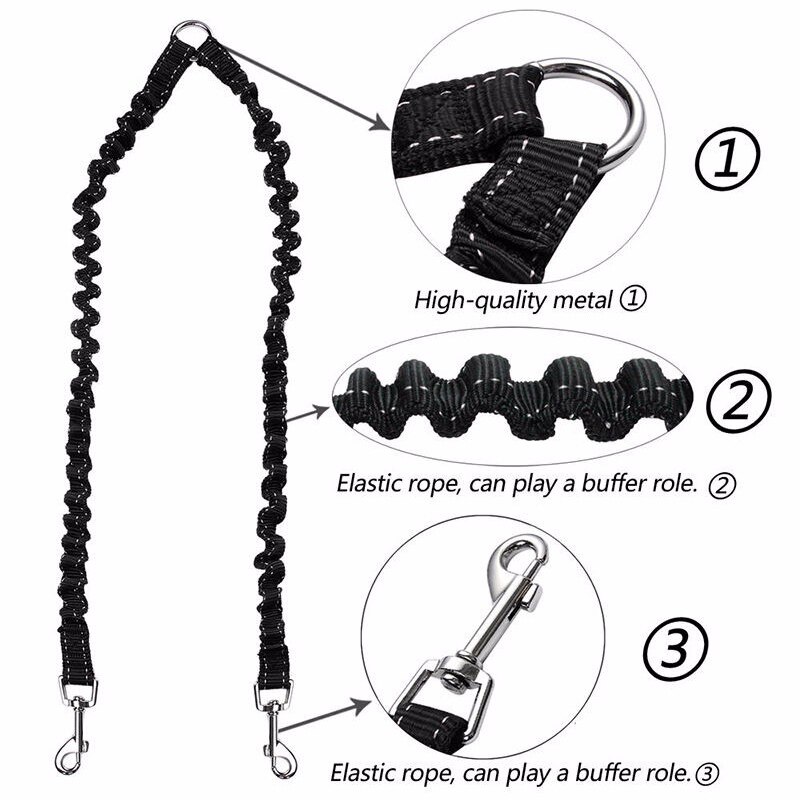 Acoplador de correa doble para perro, cuerda elástica de plomo para caminar, accesorios para dos perros, cadena divisora, suministros para mascotas