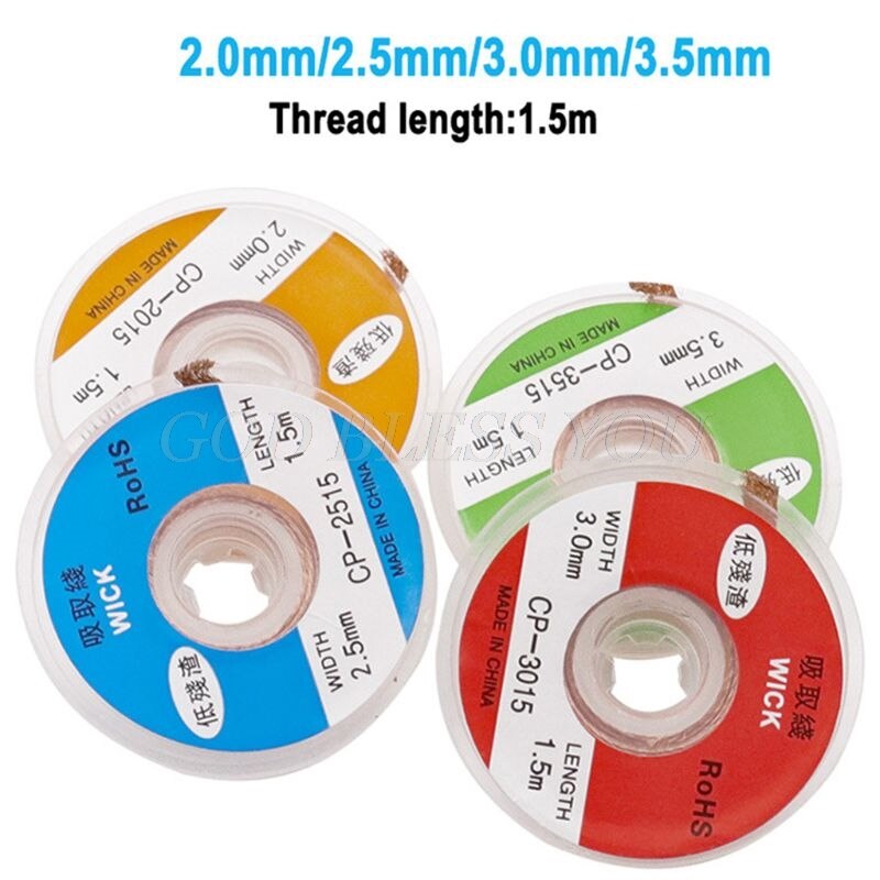 1.5M Desoldering Braid Welding Solder Remover Wick Wire Low Residue Tin Strip Lead Cord Flux BGA Repair Tool