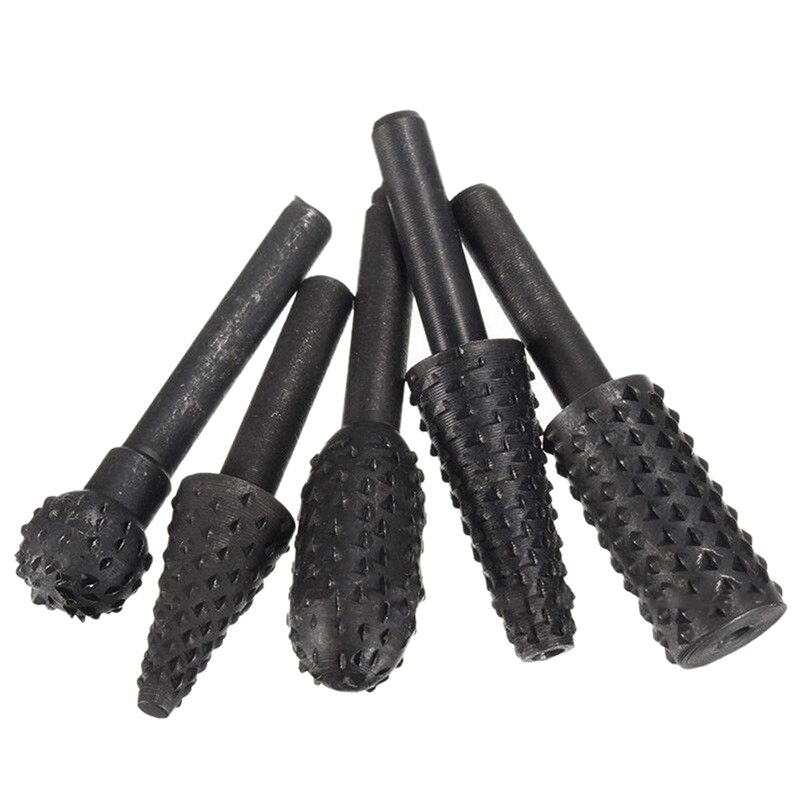 5 Pcs/6 Pcs Rasp File Boren Rasp Set Boor Grinder Boor Rasp Voor Houtbewerking Carving Tool 1/4 "Ronde Schacht Rotary Burr Set: Black1 5PCS