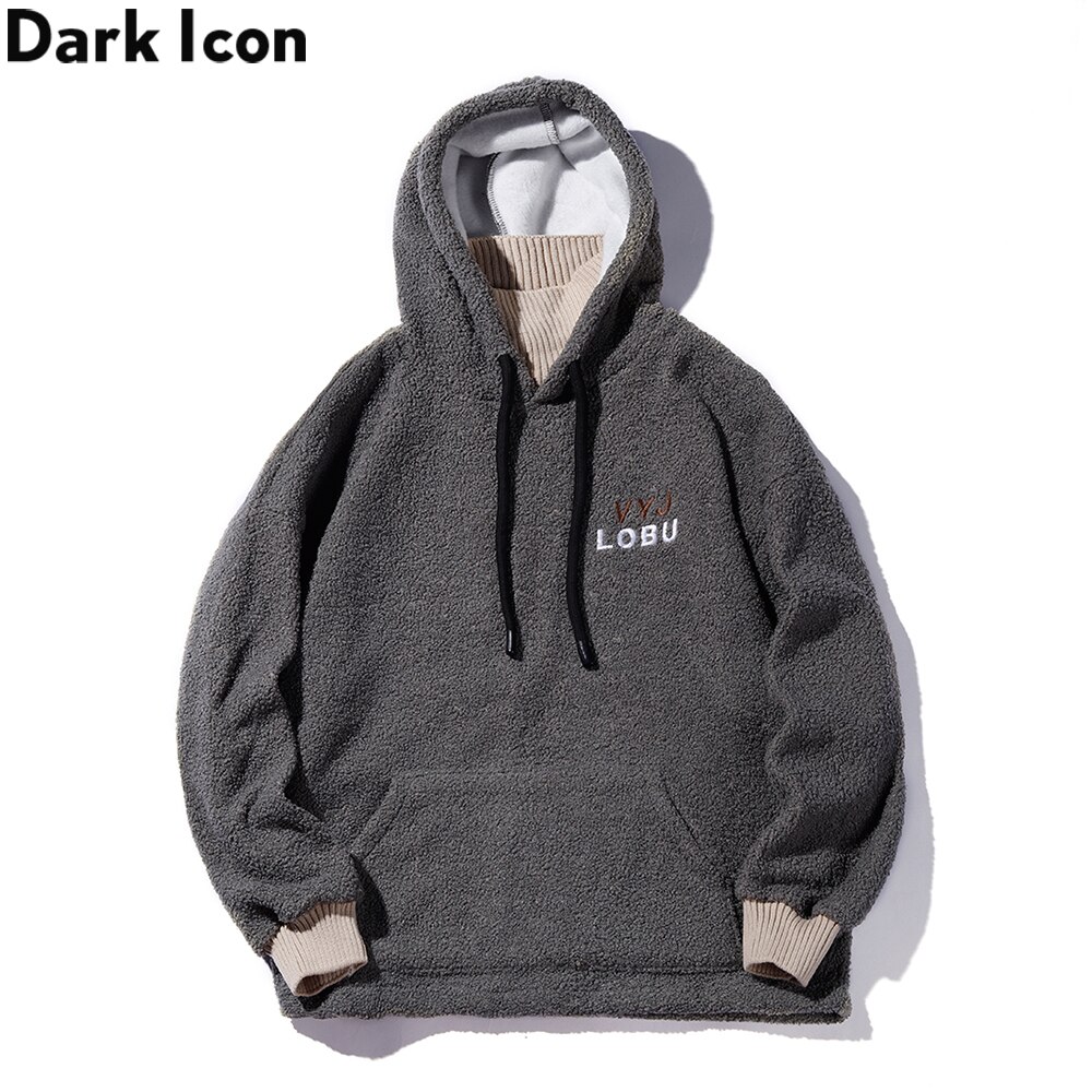 Dark Icon Fleece Pullover Men's Hoodie Autumn Oversized Sweatshirts with Hoodie Preppy Style Man Clothing