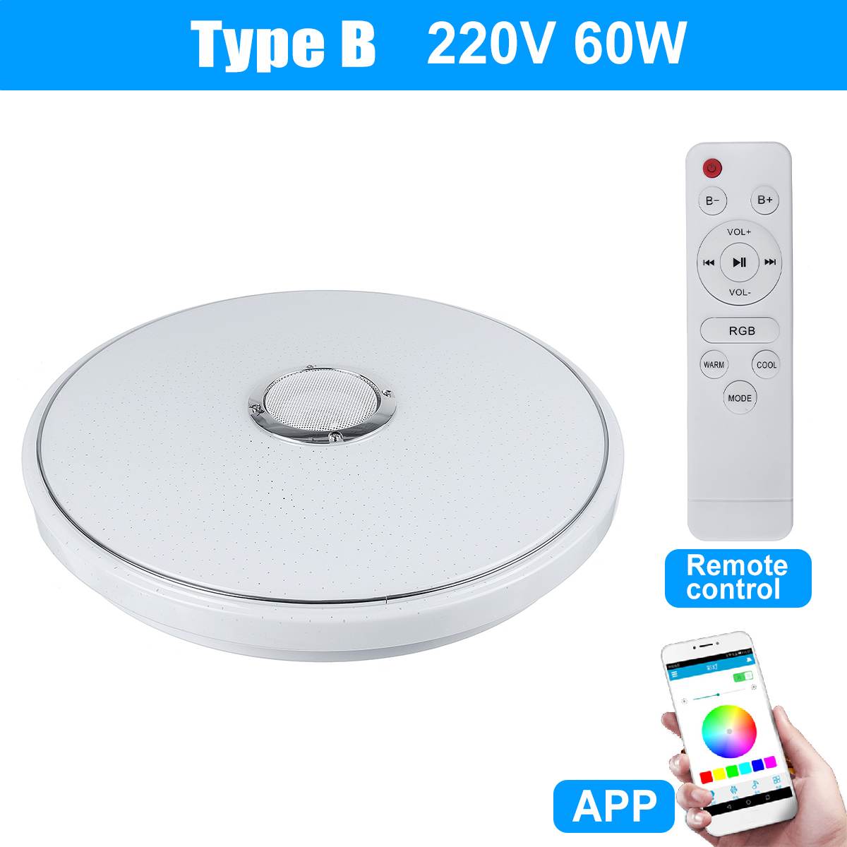 Moderne RGB LED Decke Lichter Hause beleuchtung 36W 60W APP bluetooth Musik Licht Schlafzimmer Lampen Clever Decke Lampe + Fernbedienung: APP Fernbedienung 220V 60W