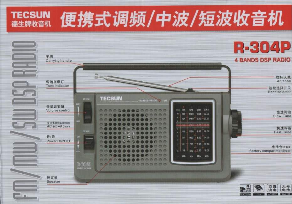TECSUN R-304 R-304P Hoge Gevoeligheid FM Radio MW/SW Radio Ontvanger Ingebouwde Luidspreker Voor Oudere Outdoor Digitale radio