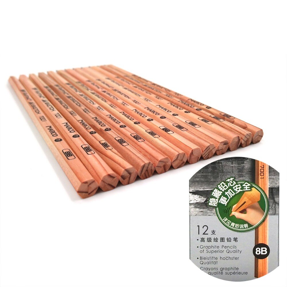 Marco Raffine Sketch Drawing Pencils Set 9B 8B 7B 6B 5B 4B 3B 2B B HB H 2H 3H Standard Pencil for Sketching Office School