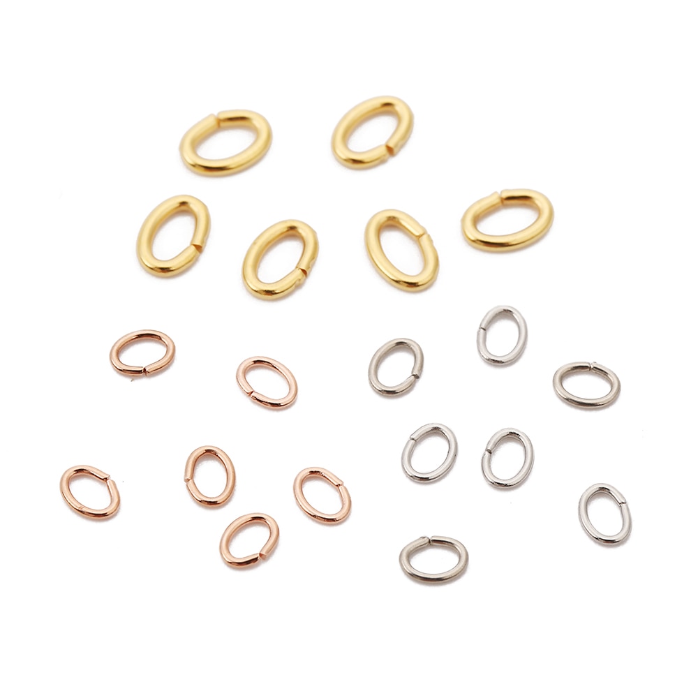 Unids/lote de anillos de acero inoxidable ovalados, anillo de acero dorado, oro rosa, 100x3x4mm, Conector de anillo abierto para DIY, fabricación de joyas