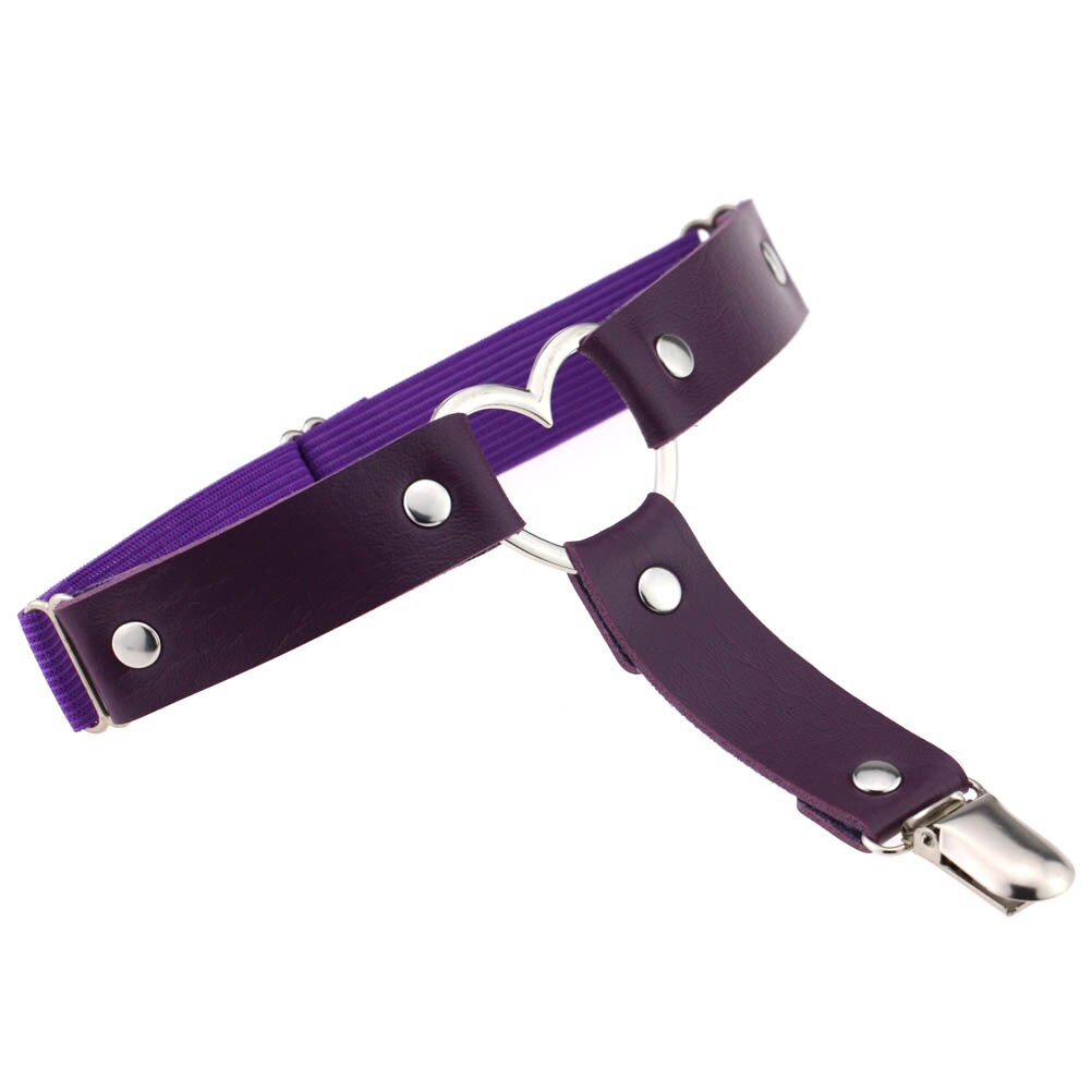 De pie de cuero pierna ligueros de muslo accesorios mujeres en forma de corazón Liga Cinturón correa de arnés para cuerpo cinturón elástico: Púrpura