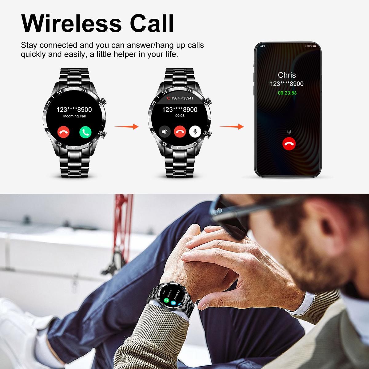LIGE-Bluetooth Chamada Relógio Inteligente para Homens, 1.39 ", 360x360 Tela HD, Negócios, Rastreador De Esportes, Freqüência Cardíaca, Monitor De Saúde