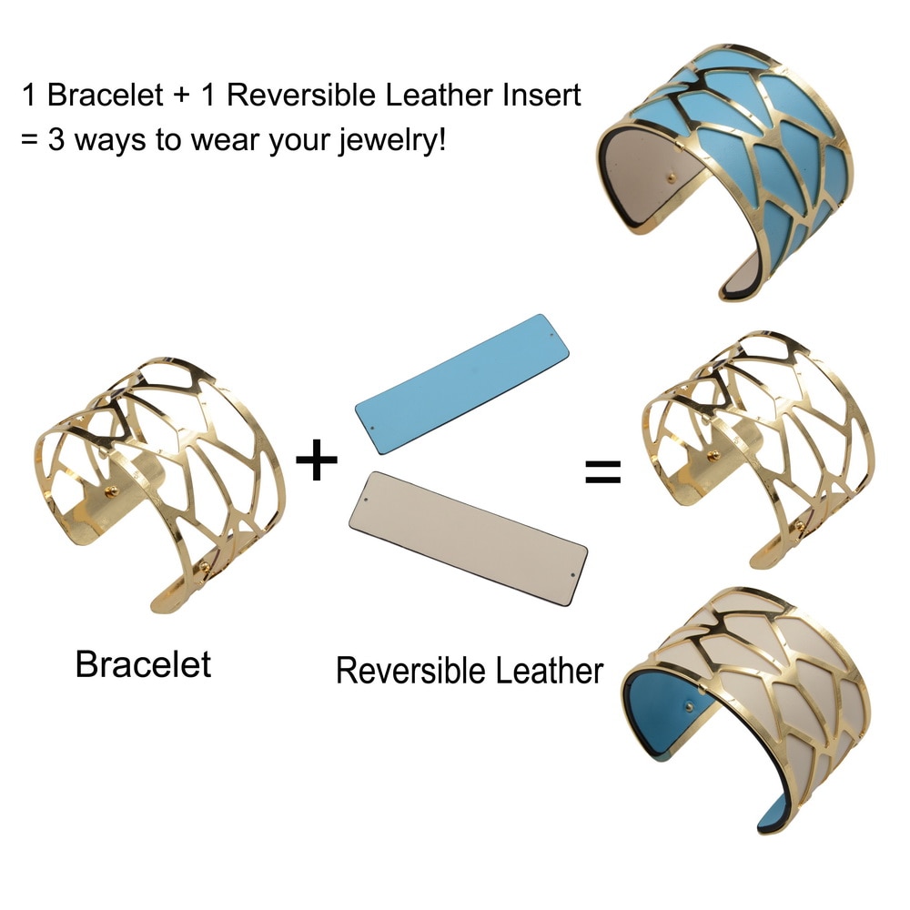 Pulsera de cuero con geométrico para mujer, brazalete de piel con de pirámide de Egipto de 40mm, con colores reversibles, de Francia