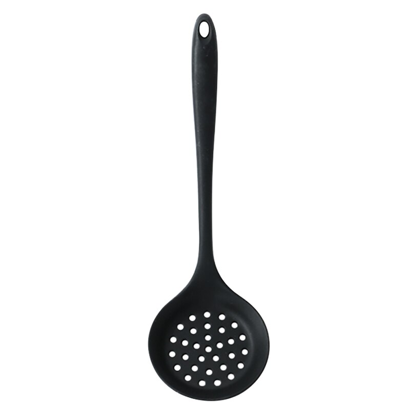 Silicone Slotted Skimmer Spatula Silicone Slotted Spoon Skimmer Kitchen Spoon Strainer Ladle With Long Handle Soup Serving Spoon: black