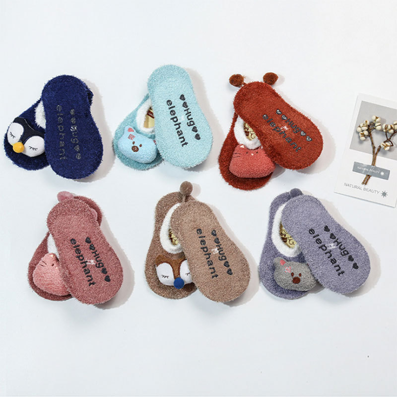 Winterbabysocken mit Karikatur-tiermotiven, rutschfest, weich und warm, für mädchen und jungen, kurze socken, babyaccessoires 0-2y