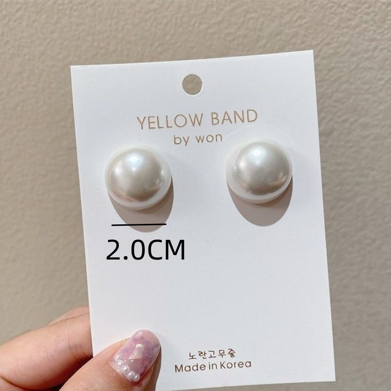 Trend 2.0CM Big Imitation Pearl Round Stud Earrings Minimalist Statement Brincos for Women Geometric Party Wedding Girl