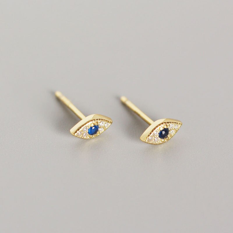 Ying Vahine Bestseller 100% 925 Sterling Zilver Mini Zirkoon Blue Eyes Evil Ogen Kleine Stud Oorbellen Voor Vrouwen: Goud-kleur