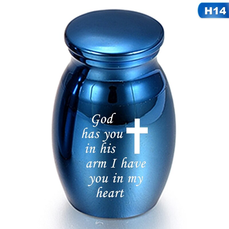 Blauwe as-herdenkingssteen voor huisdieren, liefdeshart, engelen vleugels, mini-urn, as-houder, as-urn, rouwcontainer, pot: H14