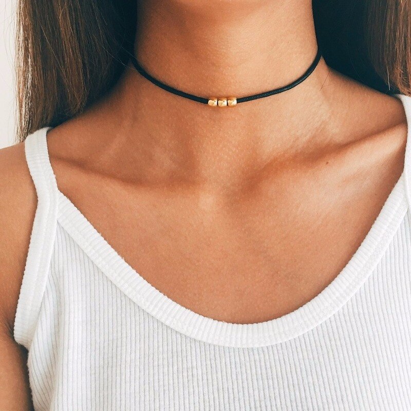 Gargantilla corta negra, Collar de cuentas, Collar de para mujer, Collar Punk, joyería estética