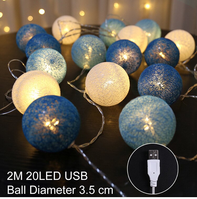 Linterna de hilo de algodón con 20 luces Led, 2M, lámpara de papel, Mini bola, decoración de , Festival, de Pascua: By USB A