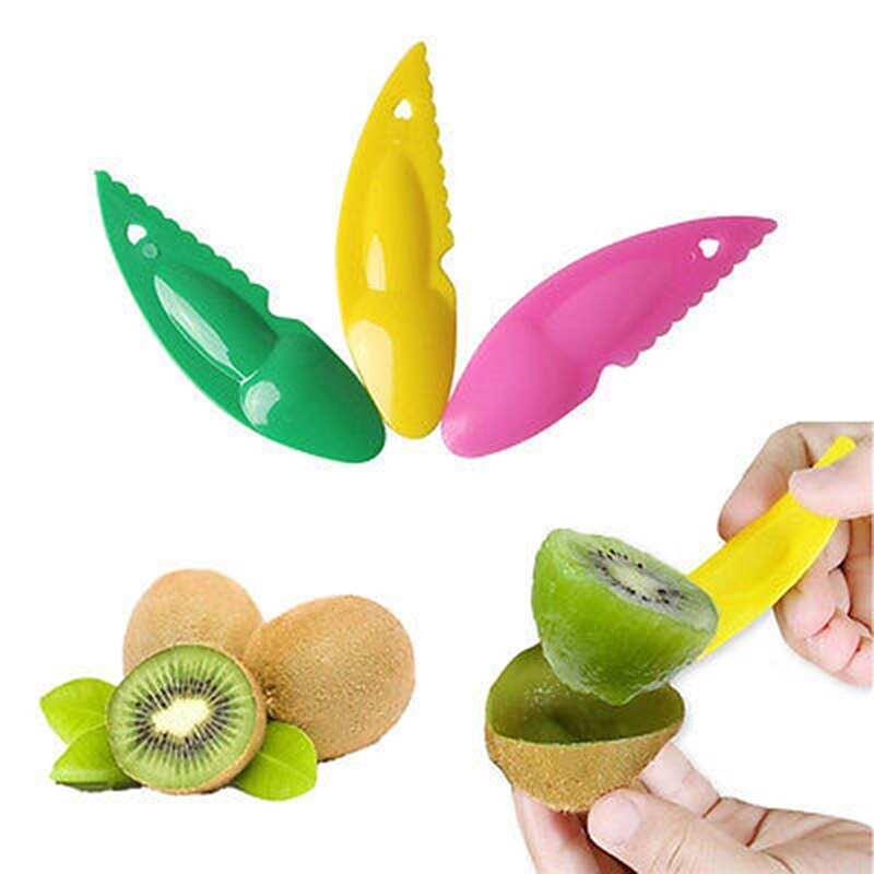 10 Stks/set Keuken Kiwi Lepel Plastic Snoep Kleur Kiwi Graven Lepel Scoop Fruit Mes Slicer Peeler Cutter Met Gat