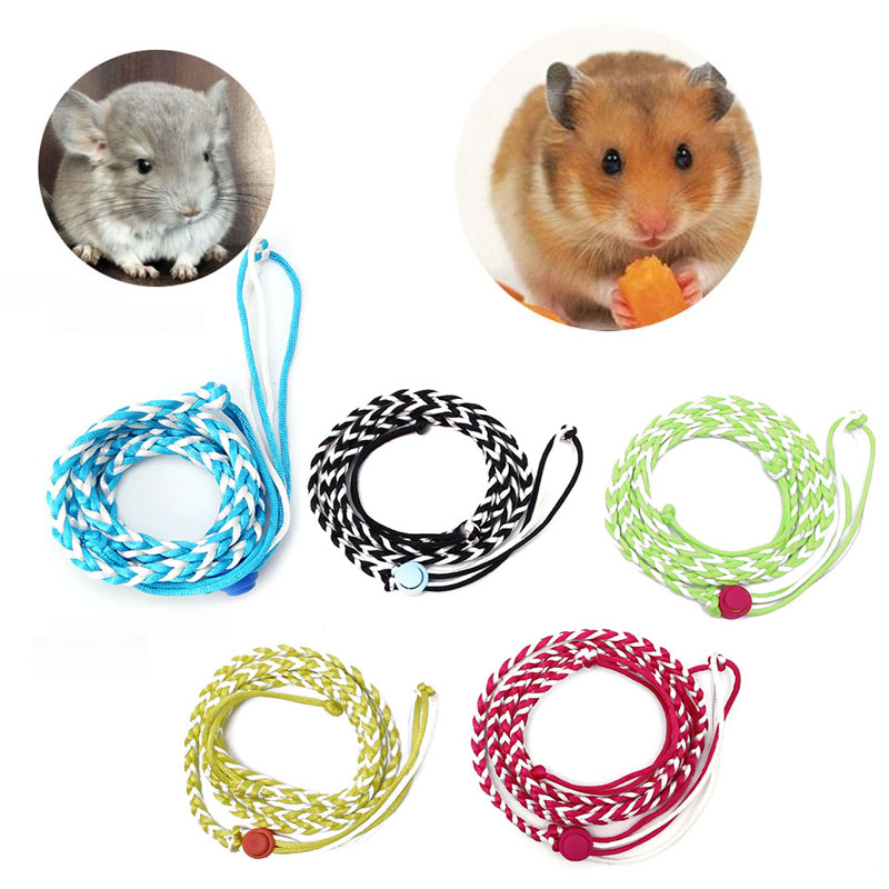 Sød farvet hamster sele reb justerbar lille dyresele vævet reb til at gå kæledyr gerbil rotte mus marsvin