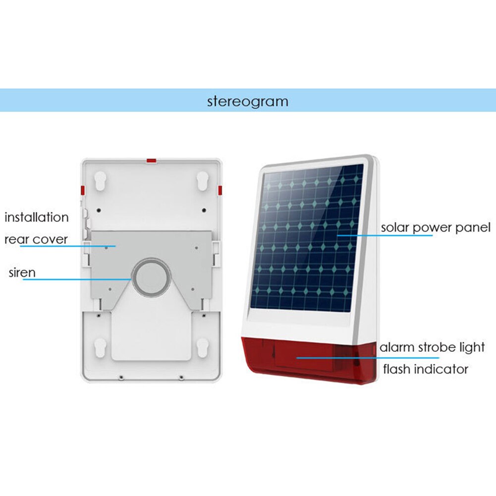 Solar Powered 433MHz Strobe Light Siren for Home Security Burglar Alarm System Home Security Alert Infrared Sensor