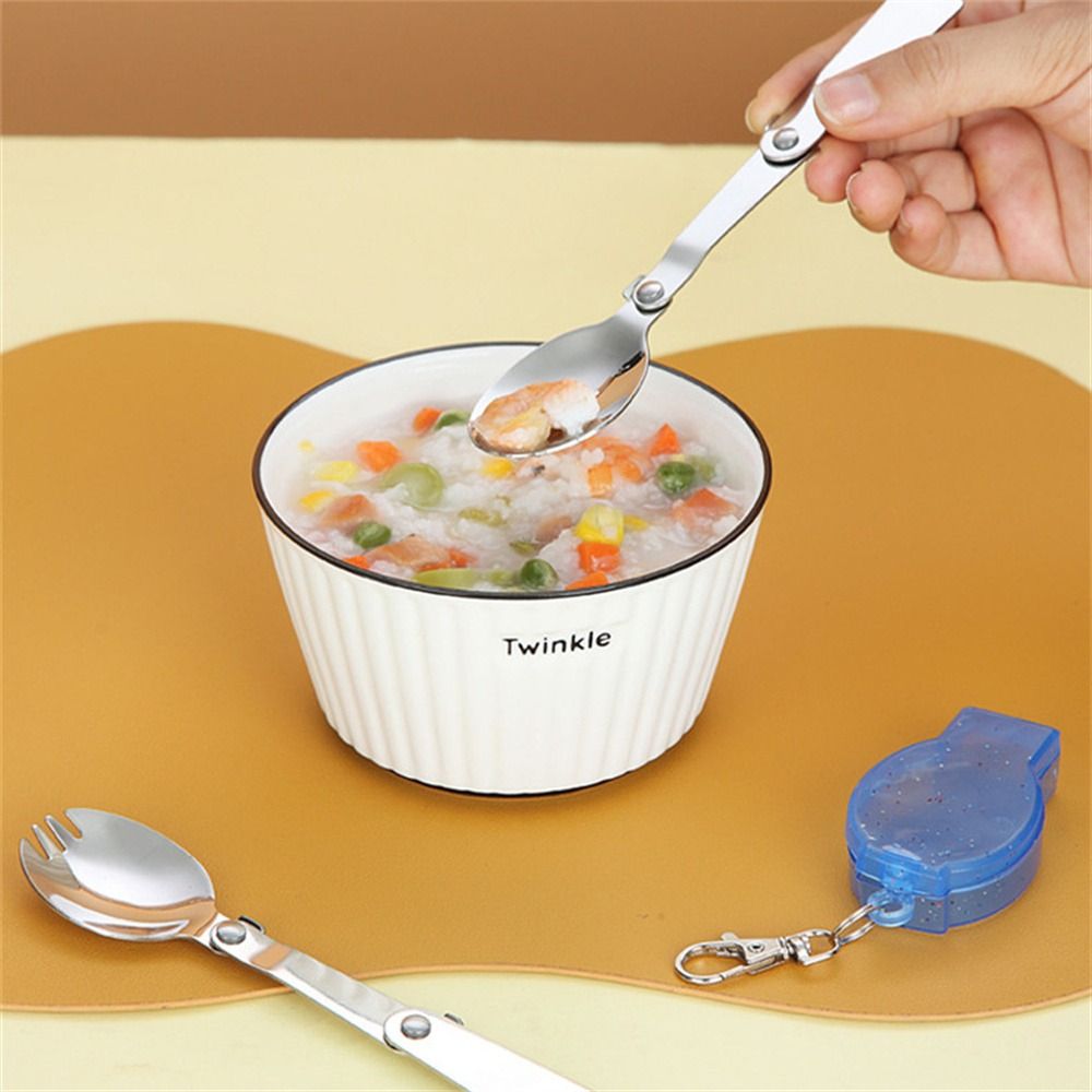 Aufbewahrungsbox für Campingausrügestochen, kreativer tragbarer Klappgabel aus Edelstahl 304, Campinggeschirr, Taschenlöffel, Klapplöffel