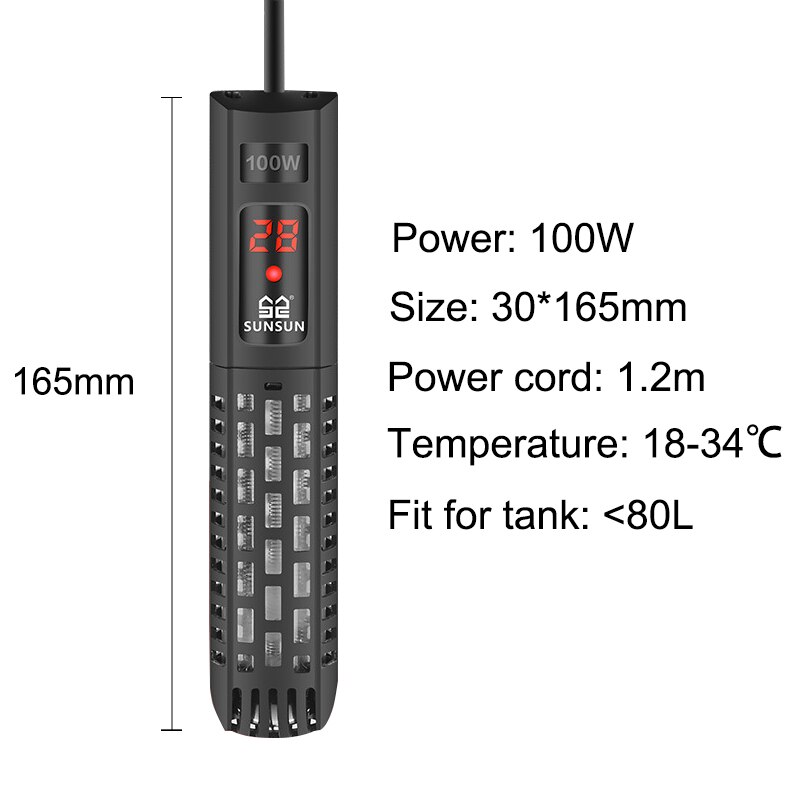 Aquarium Submersible Heater Fish Tank LCD Display Digital Adjustable Water Heating Rod Constant Temperature Control: 100W / EU plug