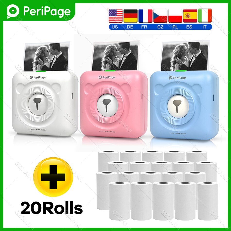 PeriPage A6 Portable Thermal Bluetooth Printer Picture Photo Mini Label Sticker Wireless Printer for Android IOS Paper Rolls