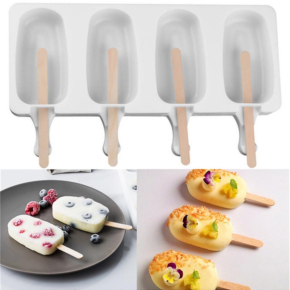 Moldes de silicona para helados de 4 celdas, moldes de cubitos de hielo para hacer polos, para congelador casero, DIY