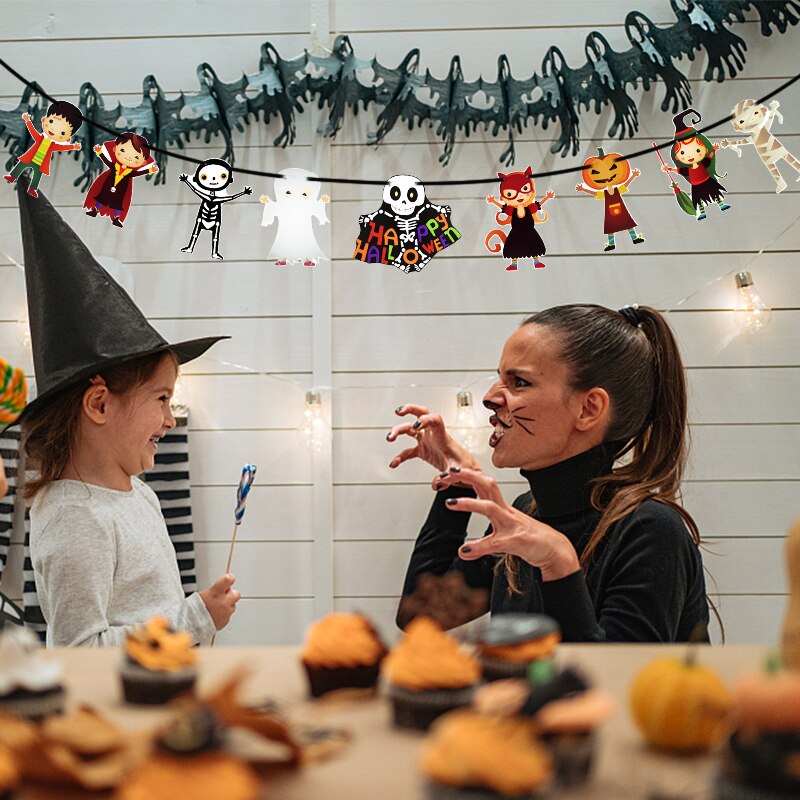 Vleermuis heks spook schedel pompoen banner happy halloween vlag slinger wanddecoratie papieren slinger bar thuis halloween feestbenodigdheden