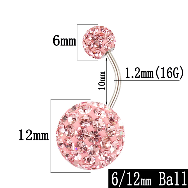 Piercing ombligo aro 6/12mm bola 16G no alérgico Acero inoxidable aurora blanco rosa superior ombligo bar joyería corporal: Pink length 10mm