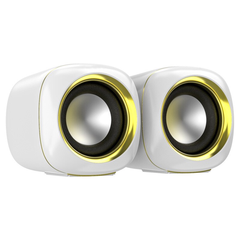 USB Wired Computer Speakers AUX Input Bass Reinforcement Mini Speaker for Laptop Desktop Phone 6W Media Loudspeaker: White Golden