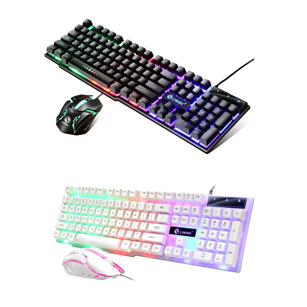 USB Wired Gaming Keyboard Mouse Set PC Rainbow Colorful LED Illuminated Backlit Gamer Gaming Mouse and Keyboard Kit Home Office