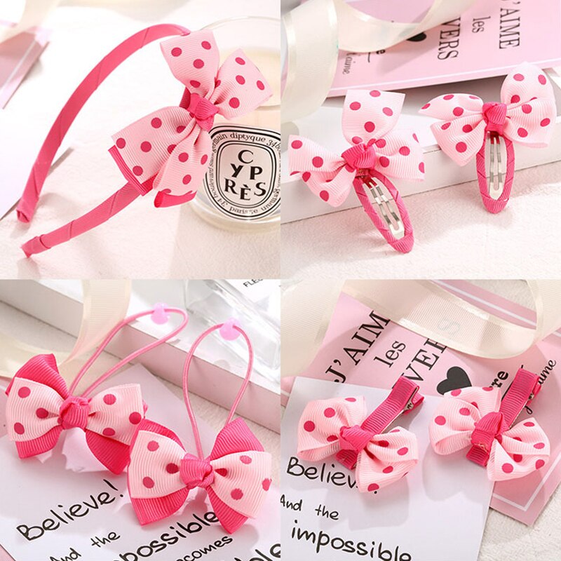 7 teile/satz Kinder Haar Clip Set für Geburtstag Streifen Dots Muster Haarnadeln Nette Haar Seil Mädchen Headwear Haar Zubehör set