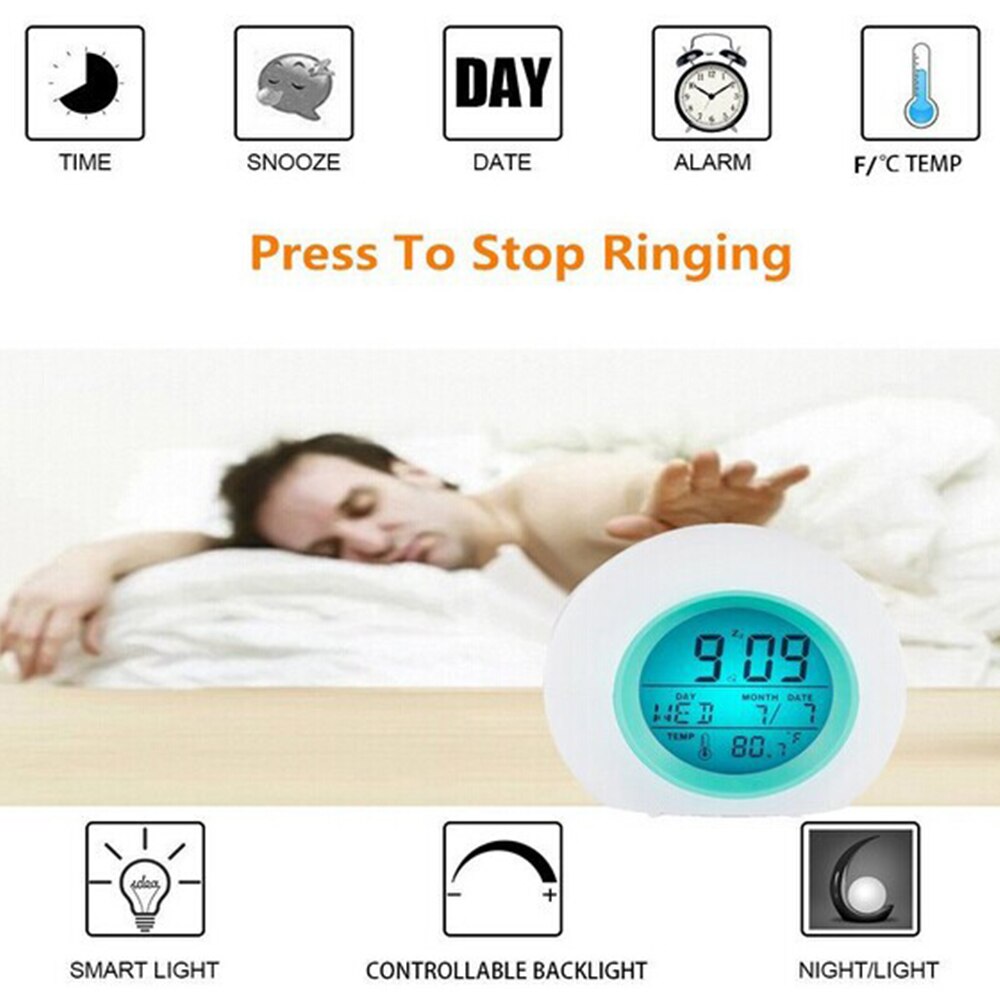 Kids Cute Cartoon Alarm Clock 7 Colors Changing Night Light LED Digital Alarm Clocks Student Desk Clock With Thermometer