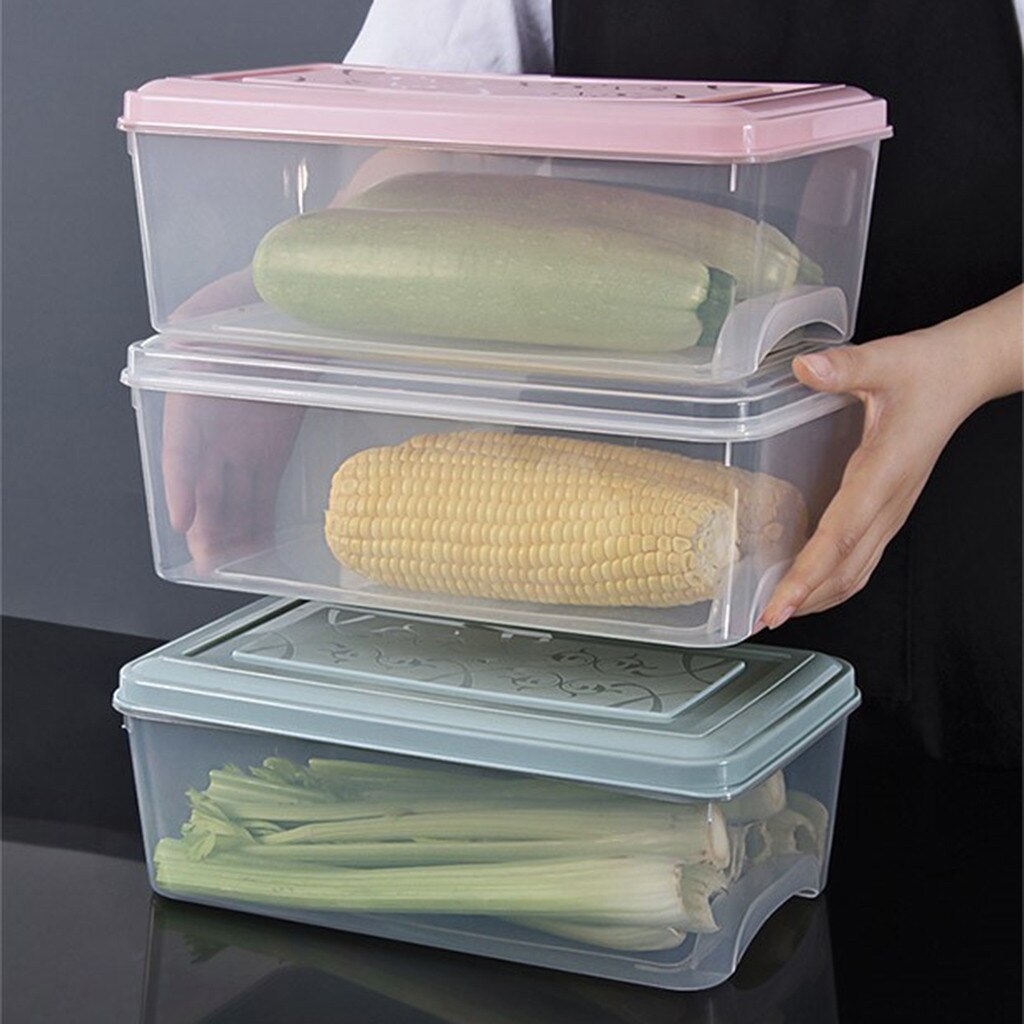2#Kitchen Plastic Food Vegetable Storage Container Organizer Fridge Storage Box Food Containers Small Refrigerator Storage Boxes