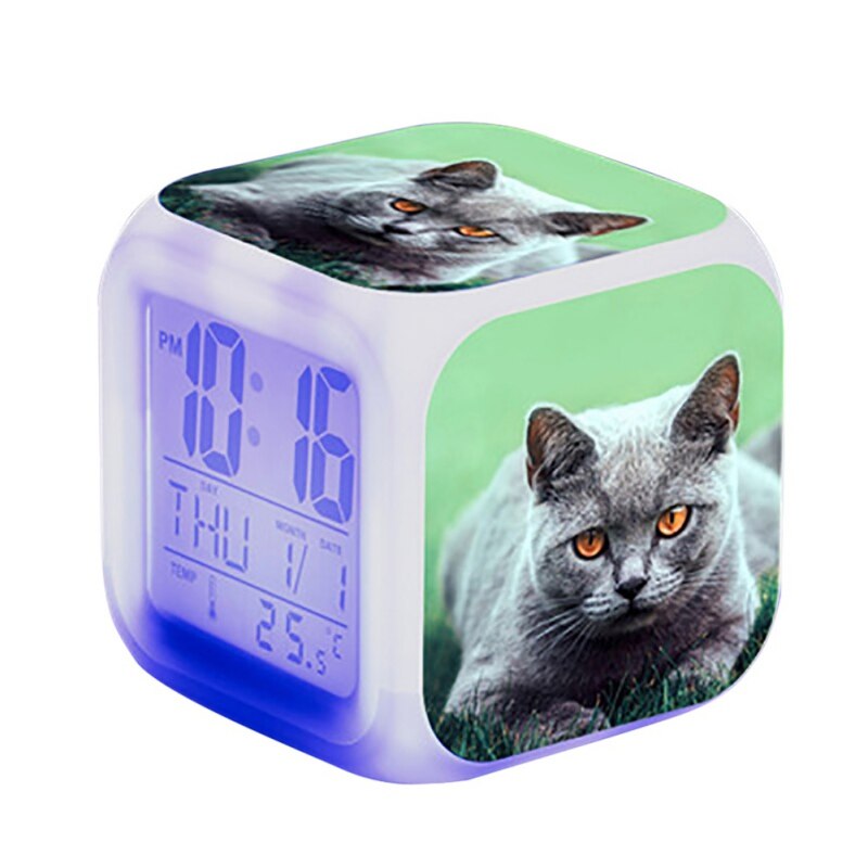 Mignon Animal chat plissant autour coloré carré réveil petit réveil (2 piles AG13)·
