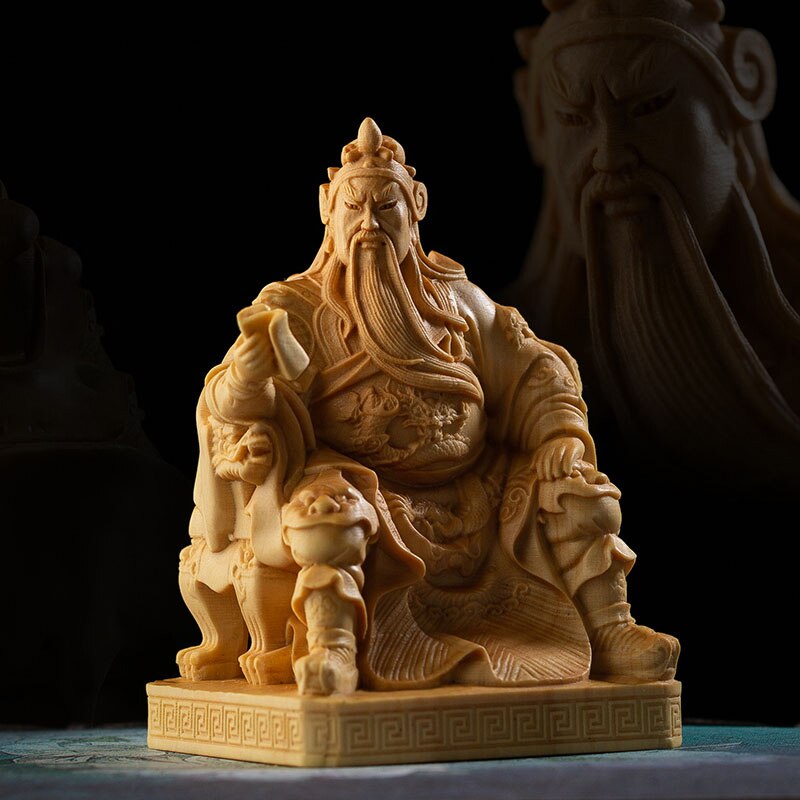 Boxwood Guan Gong Sculpture Wood Carving The Three Kingdoms Guanyu Statue Home Decor
