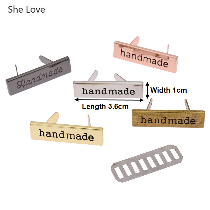 Chzimade 10Pcs Rose Gold Color Rectangle Metal Handmade Garment Labels Tags For Clothing Bags Hand Made Letter Sewing Labels