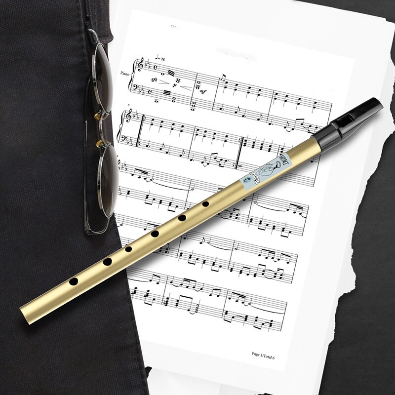 NAOMI Penny Whistle - High C Key - 6 Holes - Brass - Beginner Folk & Jazz Instrument