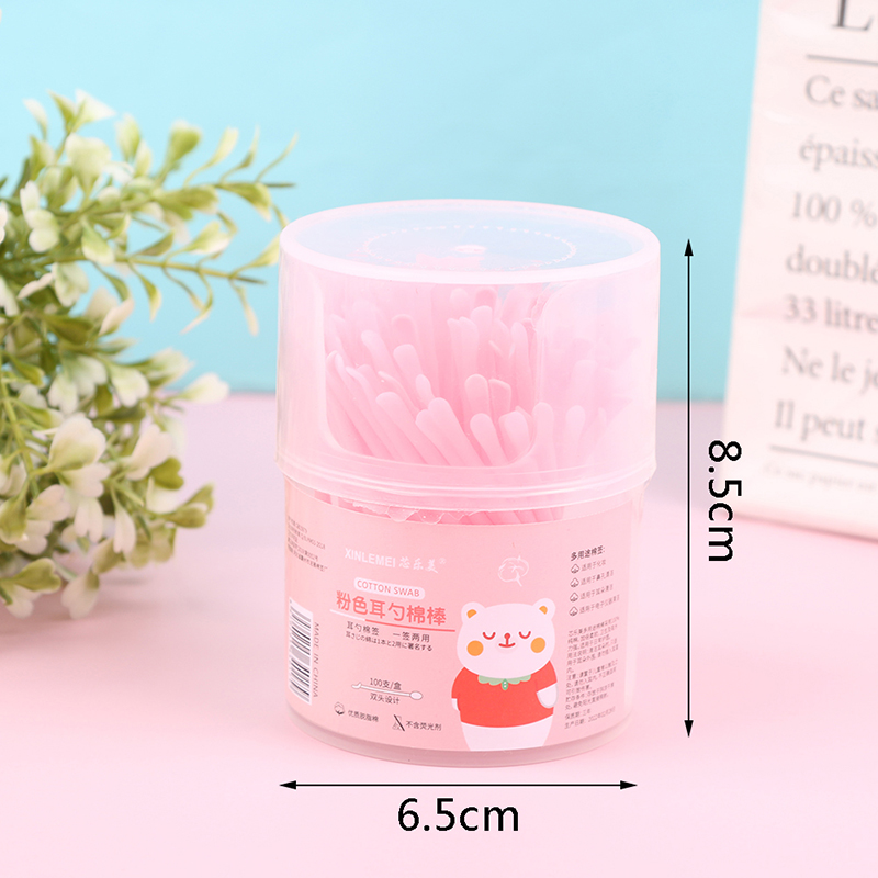 100Pcs 2 In 1 Cotton Swabs with Ear Spoons Plastic Curette Ear Pick Cleaner Ear Cleaner Spoon Portable Makeup Nail Art Sticks