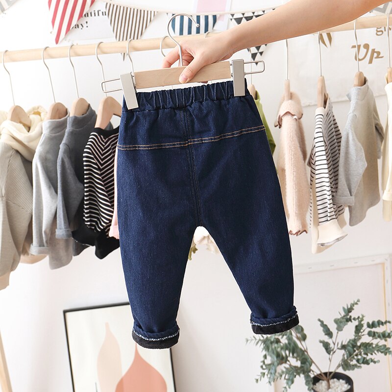 Børnetøj klassisk all-match basic stil drenge og piger vinter fleece-forede jeans vindtætte varme jeans børn baby jeans