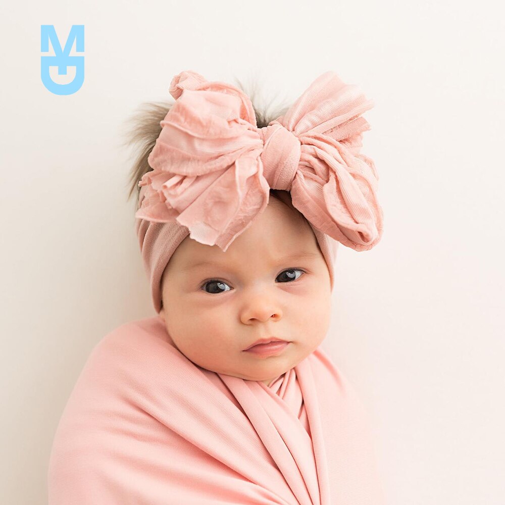 Großes rüschen-schleifen-stirnband aus Nylon, breiter babyturban aus superweichem Chiffon, handgefertigt, geknotet, einheitsgröße, jfny 200