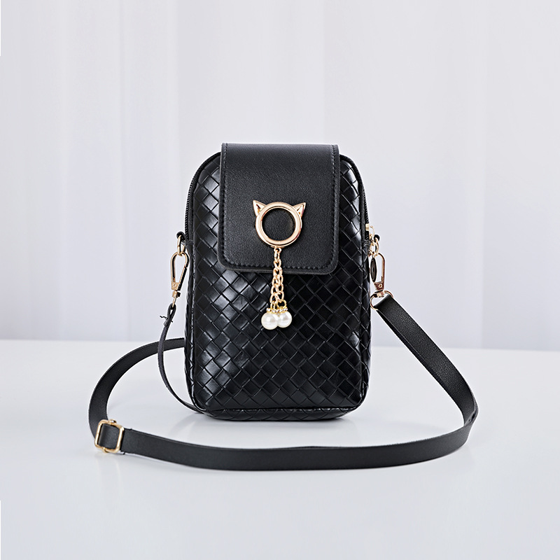 2022 mini-umhängetaschen für herbst und winter, gewebte perlenquasten, diagonale schultertaschen für damen: Schwarz