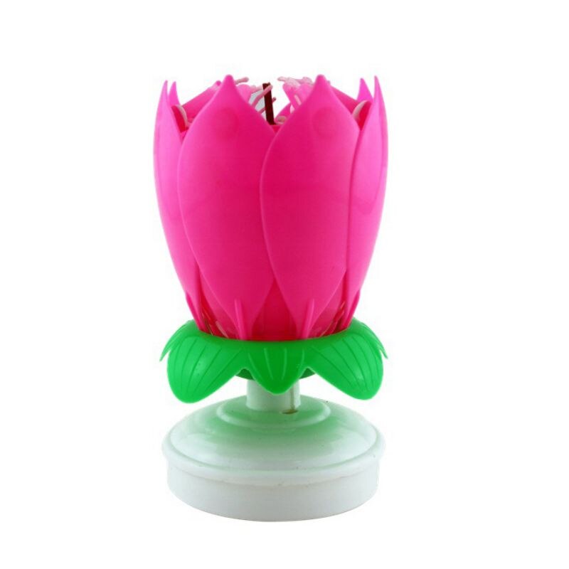 Birthday Cake Music Candles Lotus Flower Festival Decorative Music Wedding Party Decoration Cake Decorating Tool: 14 Candles-Pink