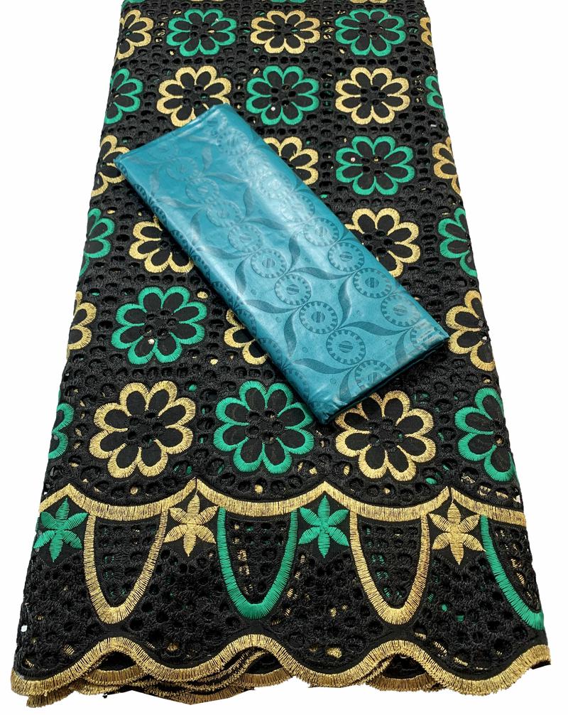 2.5 + 2.5 yards/ensemble Africain Bazin Brode Tissu Avec Tissu de Dentelle De Coton Suisse 2022 Damassé Guinée Brocart Dentelle YKM037: AS PIC14