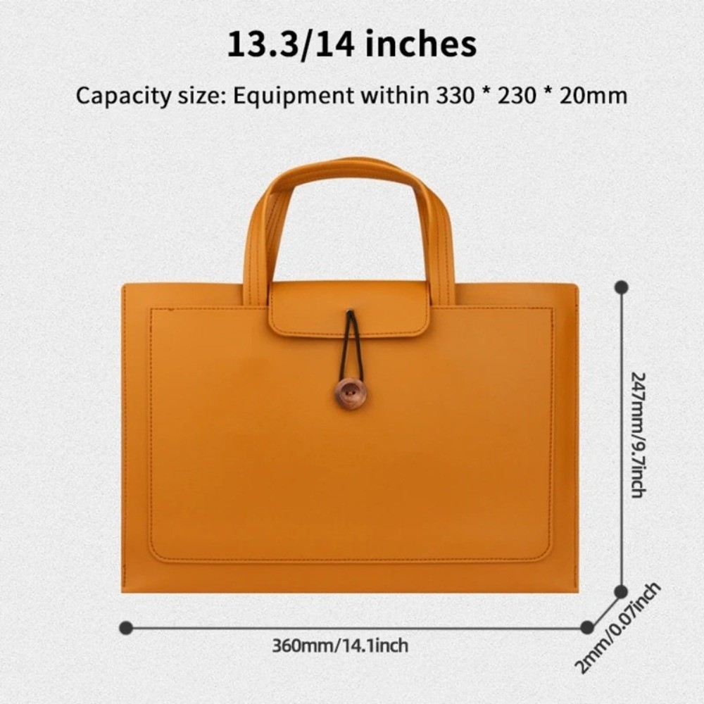 Portable Large Capacity Laptop Bag Rectangle PU Handheld Bag Solid Color With Storage Pocket Protective Bag Business Use