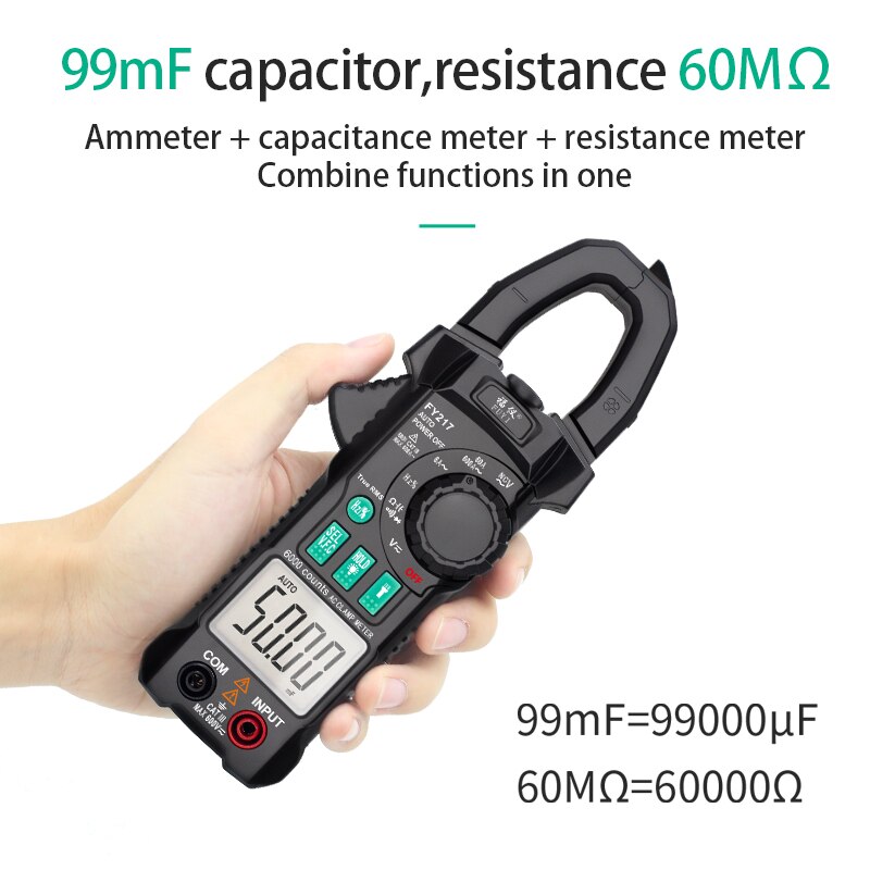 Mastfuyi FY212 / FY217 Digital Clamp Meter 600A AC Current AC/DC Voltage True RMS Auto Range VFD Capacitance NCV Tester Ammeter