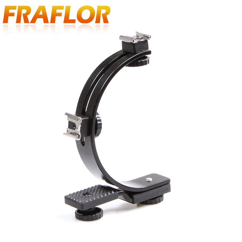 Support de Flash d'appareil-photo en métal en forme de C de photographie réglable multifonction deux supports de chaussure chaude support de Flash pour caméscope d'appareil-photo