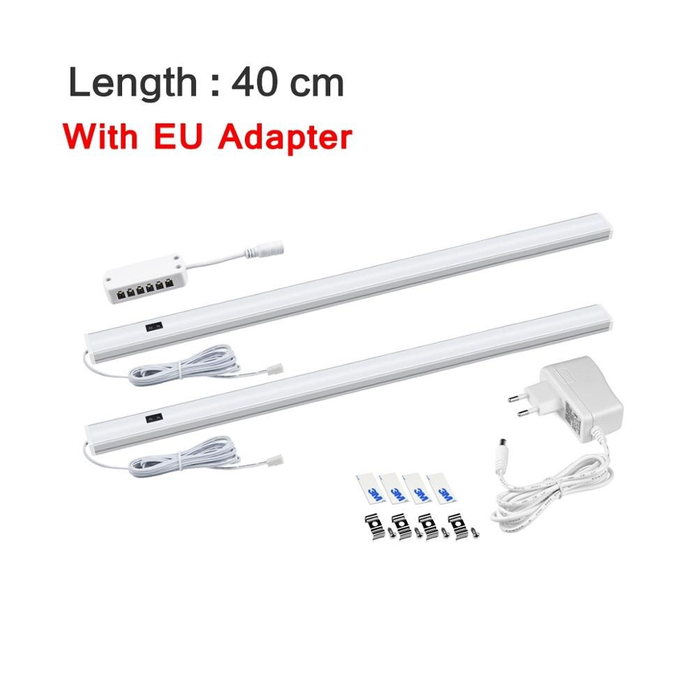 Hand Wave Switch LED Bar Light Rigid Strip Kitchen Lighting Hand Sensor 12V Night Lamp For Bathroom Wardrobe Cocina Wall Lamp: 2x40cm With Adapter / White