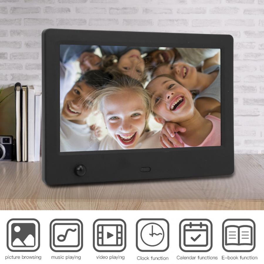 7inch Digital Photo Frame 800x480 Electronic Album TFT 16:9 with Body Sensor /Video playback /Electronic calendar Black/